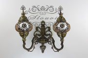 Turkish Mosaic Double Wall Sconce, With Medium Globes, Upward - TurkishLights.NET