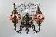 Turkish Mosaic Double Wall Sconce, With Medium Globes, Upward - TurkishLights.NET