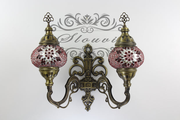 Turkish Mosaic Double Wall Sconce, With Medium Globes, Upward - TurkishLights.NET