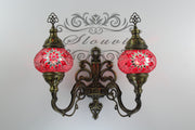 Turkish Mosaic Double Wall Sconce, With Medium Globes, Upward - TurkishLights.NET