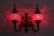 Turkish Mosaic Double Wall Sconce, With Medium Globes, Upward - TurkishLights.NET