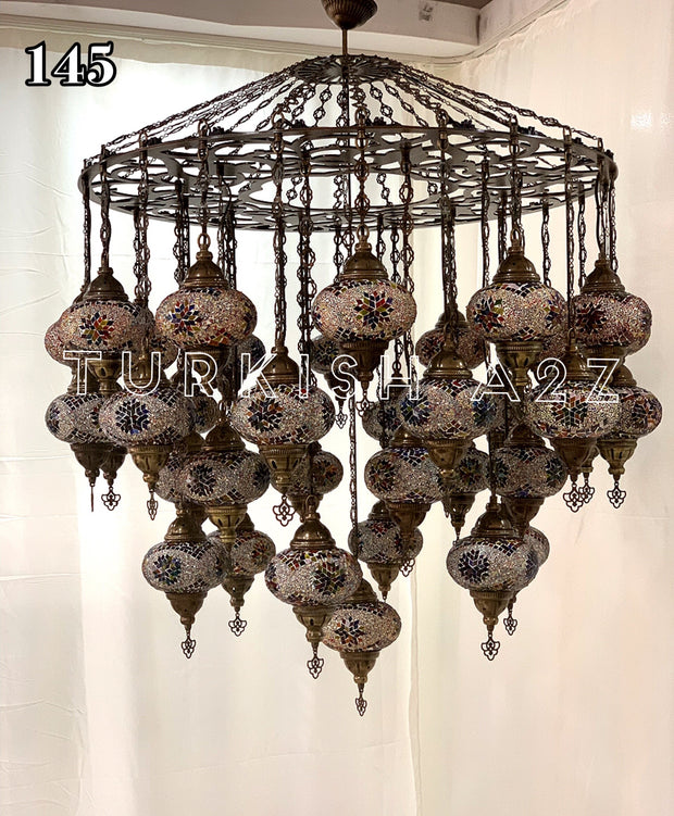 Turkish Mosaic Chandelier With 37 Large Globes  ,ID: 145, FREE SHIPPING - TurkishLights.NET