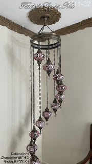 11 (L) BALL TURKISH WATER DROP MOSAIC CHANDELIER WİTH LARGE GLOBES H11-32