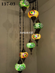 Turkish Mosaic Chandelier with 7 Large- BALL (Swag cable option),ID: 137 - TurkishLights.NET