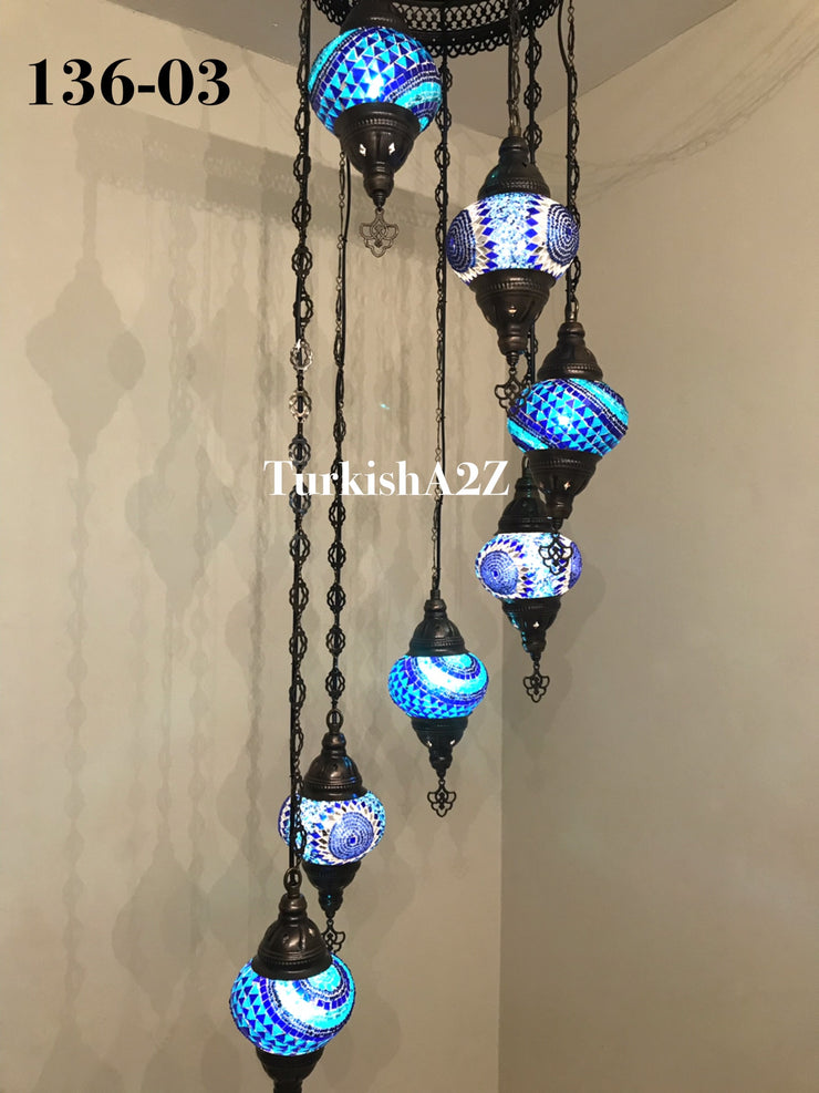 Turkish Mosaic Chandelier with 7 Medium - BALL(Swag Cable Option),ID: 136 - TurkishLights.NET