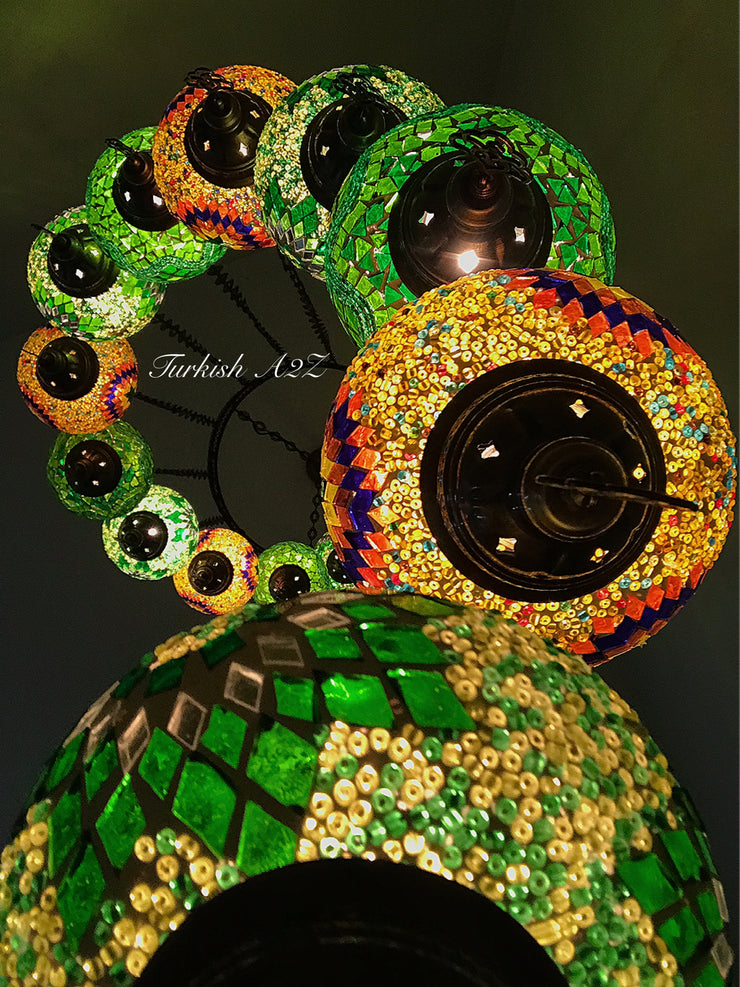 Turkish Mosaic Chandelier with 13 Large Globes (water drop model) , ID:152 - TurkishLights.NET