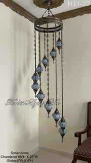 11 (M) BALL TURKISH WATER DROP MOSAIC CHANDELIER WİTH MEDIUM GLOBES H11-22