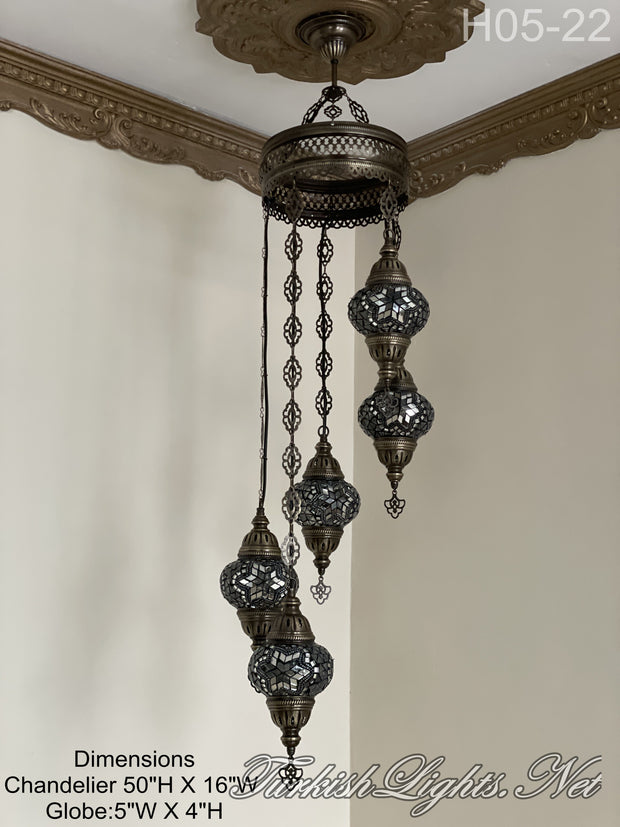 5 (M) BALL TURKISH WATER DROP MOSAIC CHANDELIER WİTH MEDIUM GLOBES H05-22