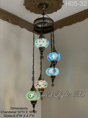5 (L) BALL TURKISH WATER DROP MOSAIC CHANDELIER WİTH LARGE GLOBES H05-32