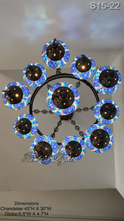 15-BALL TURKISH SULTAN MOSAIC CHANDELIER, MEDİUM GLOBES ID: S15-22