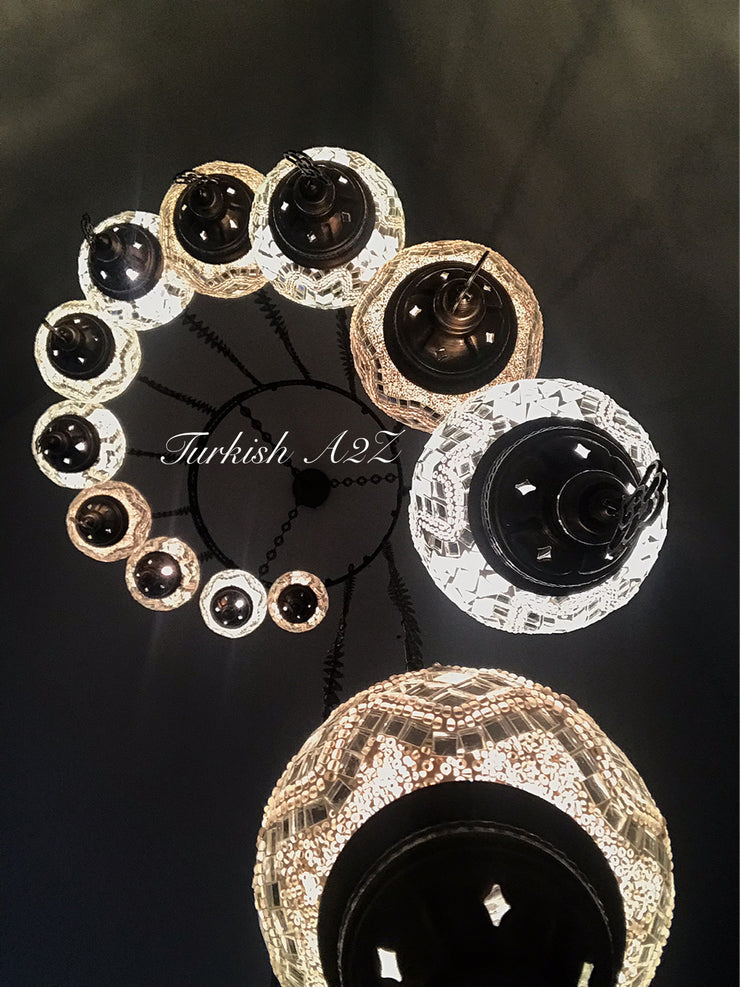 Turkish Mosaic Chandelier with 13  MEDIUM GLOBES, ID:154 - TurkishLights.NET