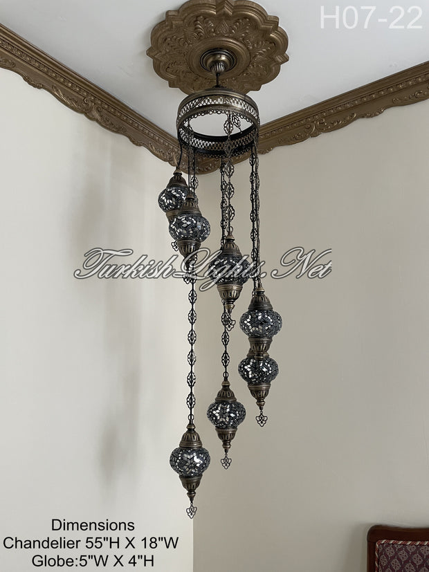 7 (M) BALL TURKISH WATER DROP MOSAIC CHANDELIER WİTH MEDIUM GLOBES H07-22