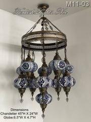 11-BALL TURKISH SULTAN MOSAIC CHANDELIER, LARGE GLOBES ID: M11-03