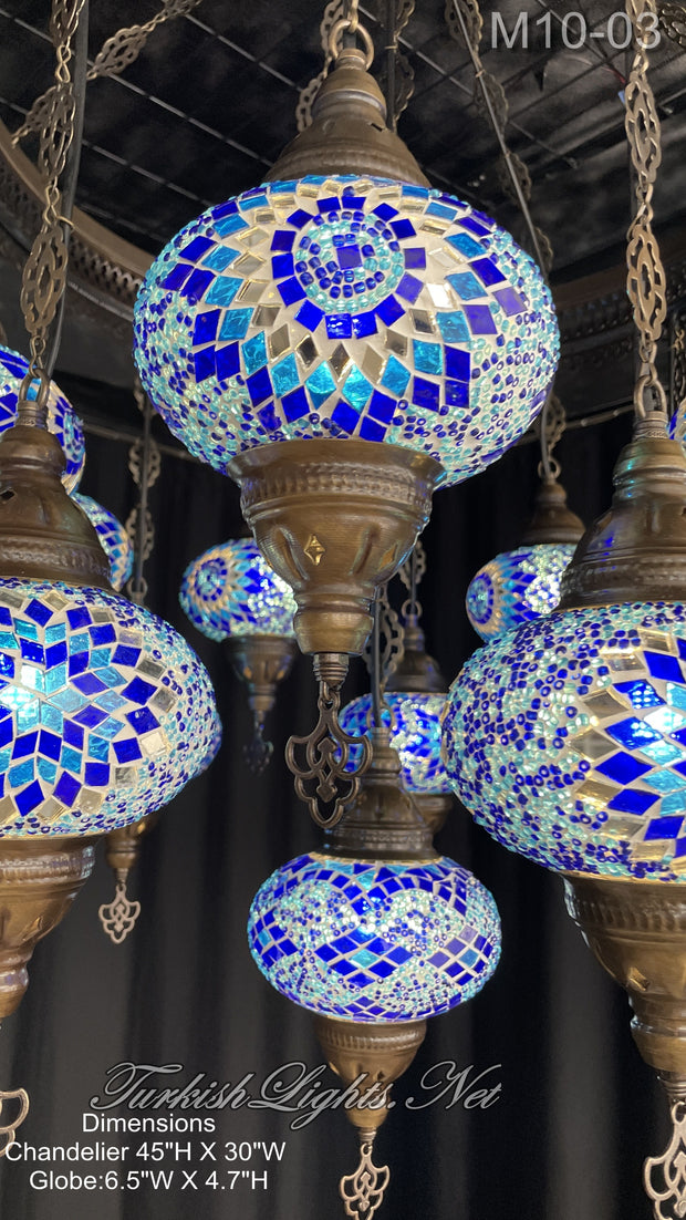 15-BALL TURKISH SULTAN MOSAIC CHANDELIER, LARGE GLOBES ID: M10-03