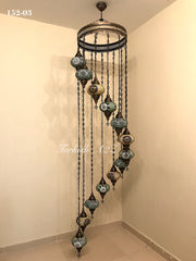 Turkish Mosaic Chandelier with 13 Large Globes (water drop model) , ID:152 - TurkishLights.NET