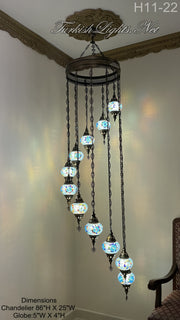 11 (M) BALL TURKISH WATER DROP MOSAIC CHANDELIER WİTH MEDIUM GLOBES H11-22