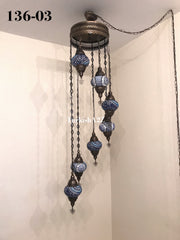 Turkish Mosaic Chandelier with 7 Medium - BALL(Swag Cable Option),ID: 136 - TurkishLights.NET