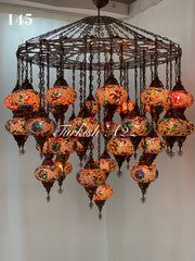 Turkish Mosaic Chandelier With 37 Large Globes  ,ID: 145, FREE SHIPPING - TurkishLights.NET