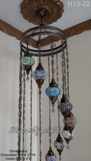 13 (M) BALL TURKISH WATER DROP MOSAIC CHANDELIER WİTH MEDIUM GLOBES H11-22