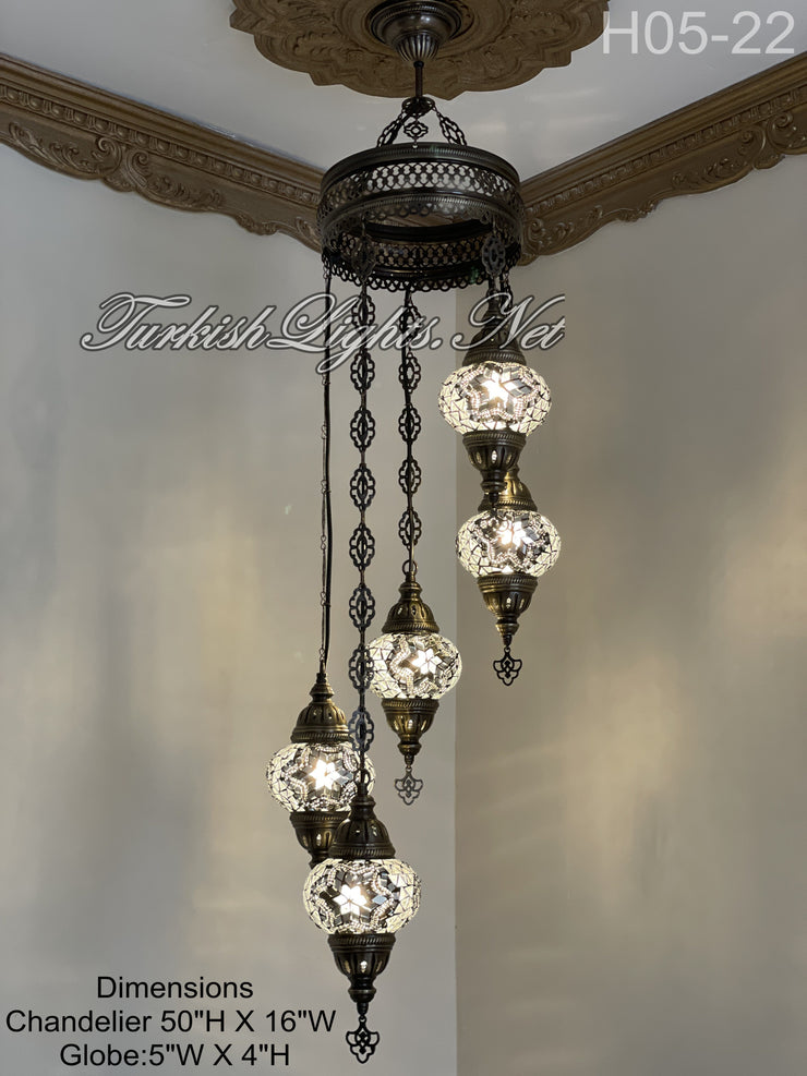 5 (M) BALL TURKISH WATER DROP MOSAIC CHANDELIER WİTH MEDIUM GLOBES H05-22