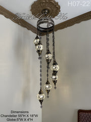 7 (M) BALL TURKISH WATER DROP MOSAIC CHANDELIER WİTH MEDIUM GLOBES H07-22