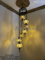7 (L) BALL TURKISH WATER DROP MOSAIC CHANDELIER WİTH LARGE GLOBES 10 TO CHOOSE