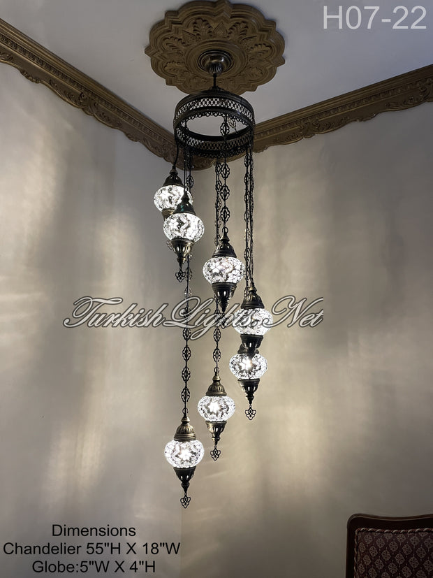 7 (M) BALL TURKISH WATER DROP MOSAIC CHANDELIER WİTH MEDIUM GLOBES H07-22