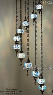 11 (M) BALL TURKISH WATER DROP MOSAIC CHANDELIER WİTH MEDIUM GLOBES H11-22