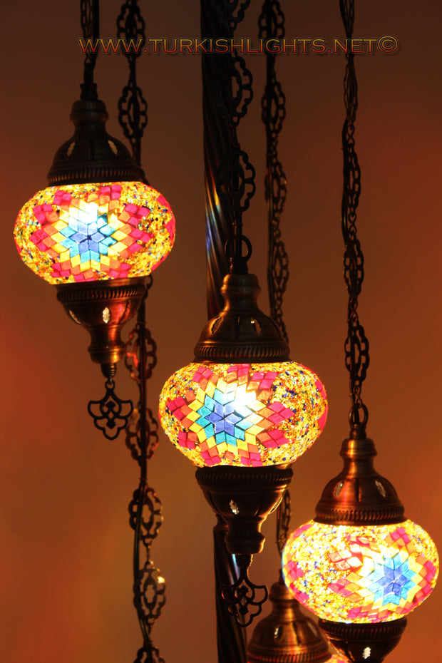 5 BALL TURKISH MOSAIC FLOOR LAMP WITH MEDIUM GLOBES, LAMBADER - TurkishLights.NET