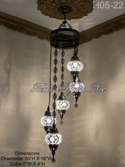 5 (M) BALL TURKISH WATER DROP MOSAIC CHANDELIER WİTH MEDIUM GLOBES H05-22