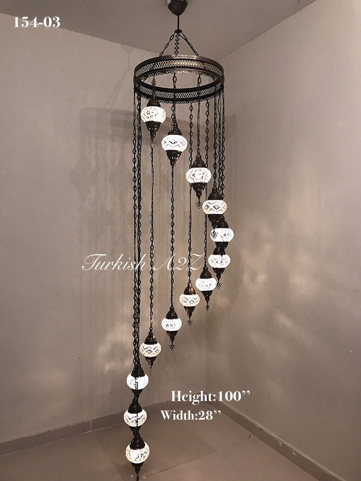 Turkish Mosaic Chandelier with 13  MEDIUM GLOBES, ID:154 - TurkishLights.NET