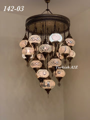 Turkish Mosaic Chandelier With 21 Medium Globes (with remote) ,ID: 142, FREE SHIPPING - TurkishLights.NET