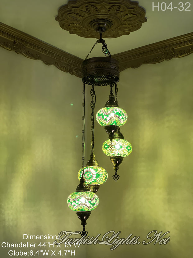 4 (L) BALL TURKISH WATER DROP MOSAIC CHANDELIER WİTH LARGE GLOBES 10 TO CHOOSE