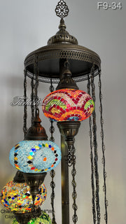 9 BALL TURKISH MOSAIC FLOOR LAMP WITH LARGE GLOBES ID: F9-34