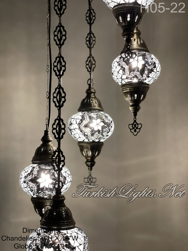 5 (M) BALL TURKISH WATER DROP MOSAIC CHANDELIER WİTH MEDIUM GLOBES H05-22