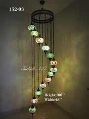 Turkish Mosaic Chandelier with 13 Large Globes (water drop model) , ID:152 - TurkishLights.NET