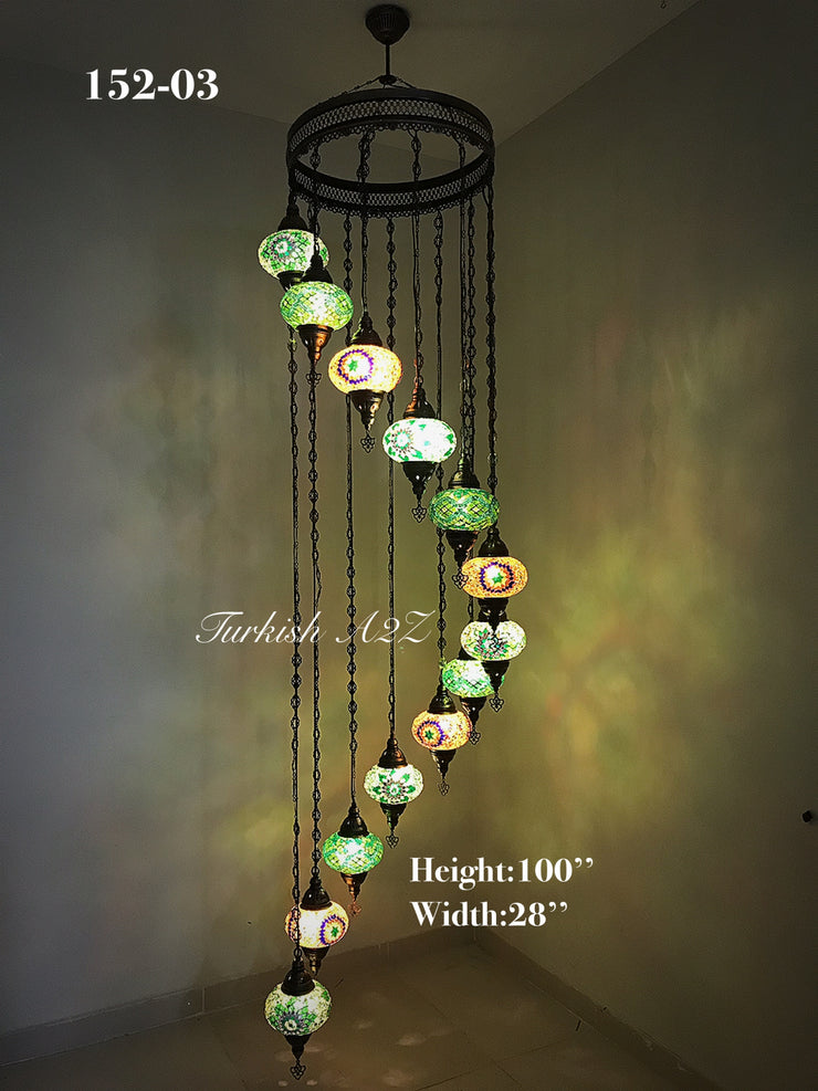 Turkish Mosaic Chandelier with 13 Large Globes (water drop model) , ID:152 - TurkishLights.NET
