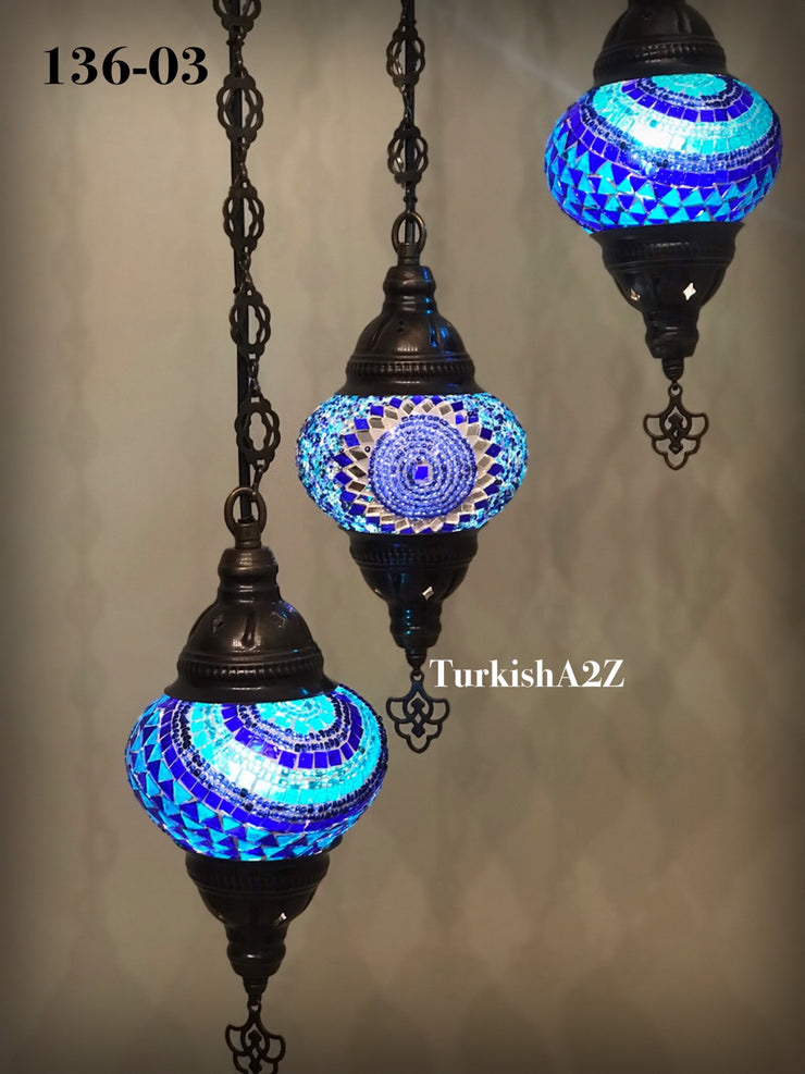 Turkish Mosaic Chandelier with 7 Medium - BALL(Swag Cable Option),ID: 136 - TurkishLights.NET