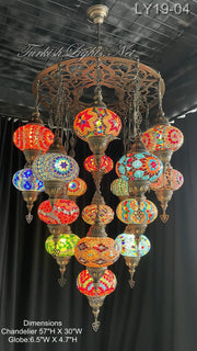 19-BALL TURKISH SULTAN MOSAIC CHANDELIER, LARGE GLOBES ID: LY19-04