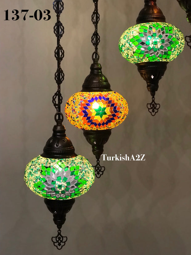 Turkish Mosaic Chandelier with 7 Large- BALL (Swag cable option),ID: 137 - TurkishLights.NET