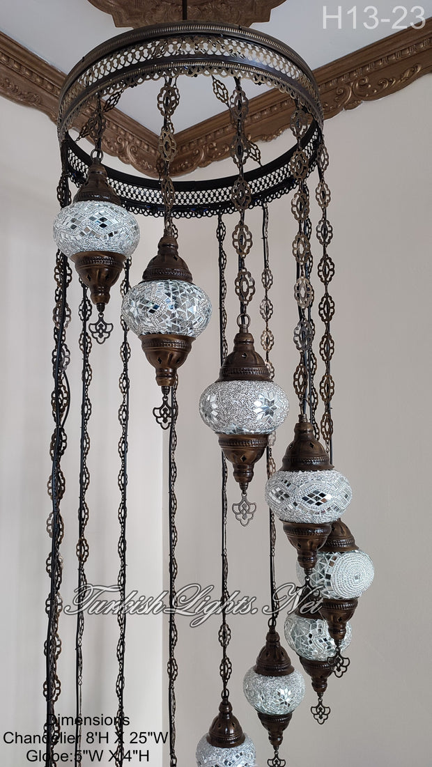 13 (M) BALL TURKISH WATER DROP MOSAIC CHANDELIER WİTH MEDIUM GLOBES H11-23