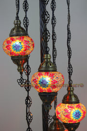 5 BALL TURKISH MOSAIC FLOOR LAMP WITH MEDIUM GLOBES, LAMBADER - TurkishLights.NET