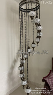 13 (L) BALL TURKISH WATER DROP MOSAIC CHANDELIER WİTH LARGE GLOBES H13-32