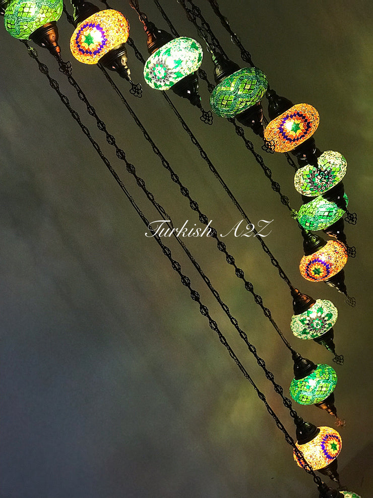 Turkish Mosaic Chandelier with 13 Large Globes (water drop model) , ID:152 - TurkishLights.NET