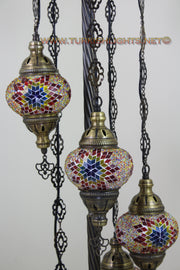 5 BALL TURKISH MOSAIC FLOOR LAMP WITH MEDIUM GLOBES, LAMBADER - TurkishLights.NET