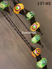 Turkish Mosaic Chandelier with 7 Large- BALL (Swag cable option),ID: 137 - TurkishLights.NET