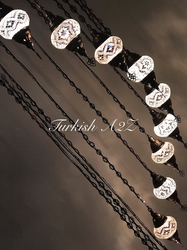 Turkish Mosaic Chandelier with 13  MEDIUM GLOBES, ID:154 - TurkishLights.NET