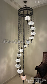 13 (L) BALL TURKISH WATER DROP MOSAIC CHANDELIER WİTH LARGE GLOBES 9 TO CHOOSE