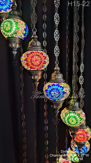 15-BALL TURKISH WATER DROP MOSAIC CHANDELIER MEDIUM GLOBES H15-22