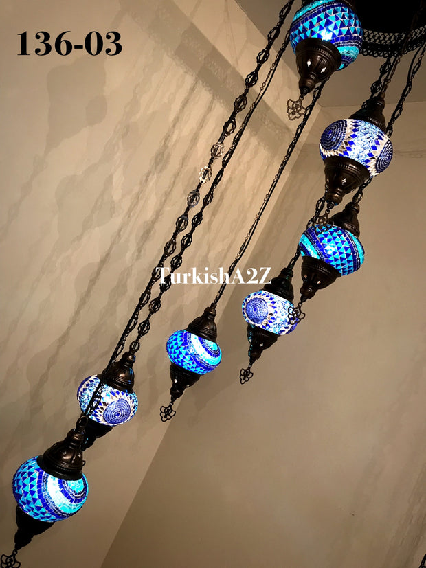 Turkish Mosaic Chandelier with 7 Medium - BALL(Swag Cable Option),ID: 136 - TurkishLights.NET